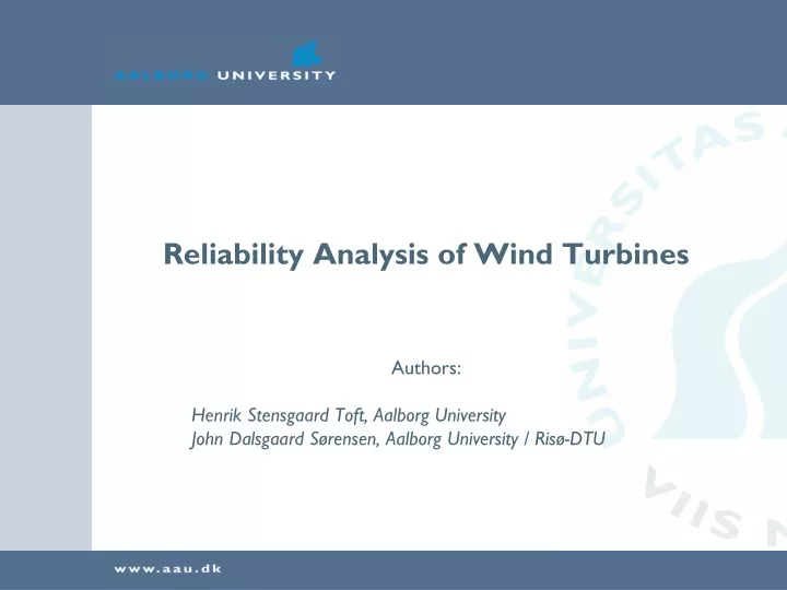 reliability analysis of wind turbines authors