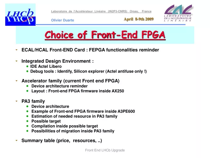 choice of front end fpga