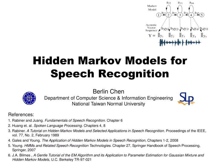 hidden markov models for speech recognition