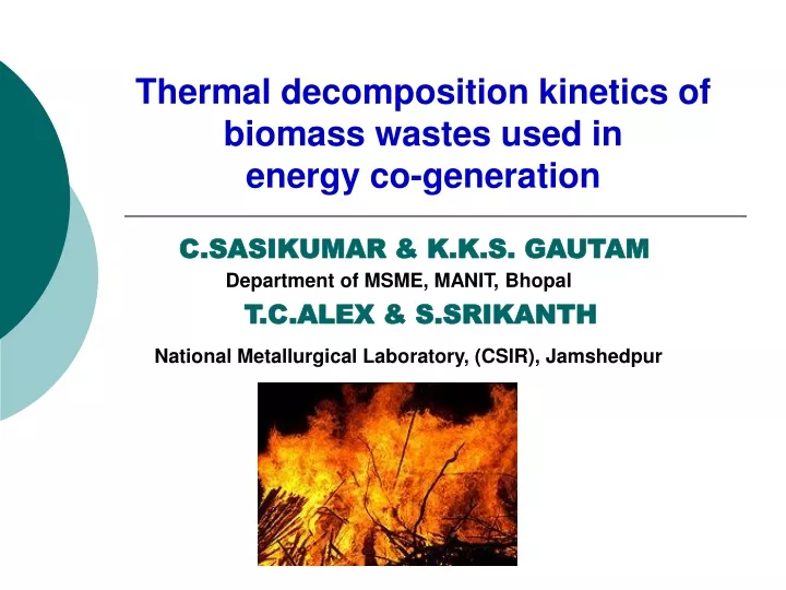 thermal decomposition kinetics of biomass wastes