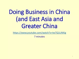 Doing Business in China (and East Asia and Greater China