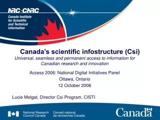 Canada’s scientific infostructure (Csi)