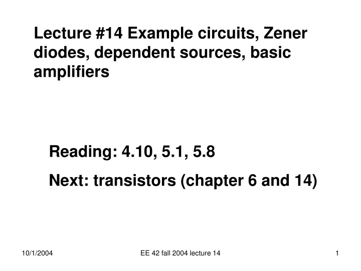 lecture 14 example circuits zener diodes