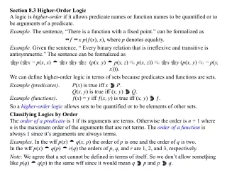 Section 8.3 Higher-Order Logic