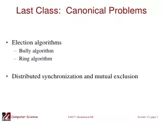 Last Class:  Canonical Problems