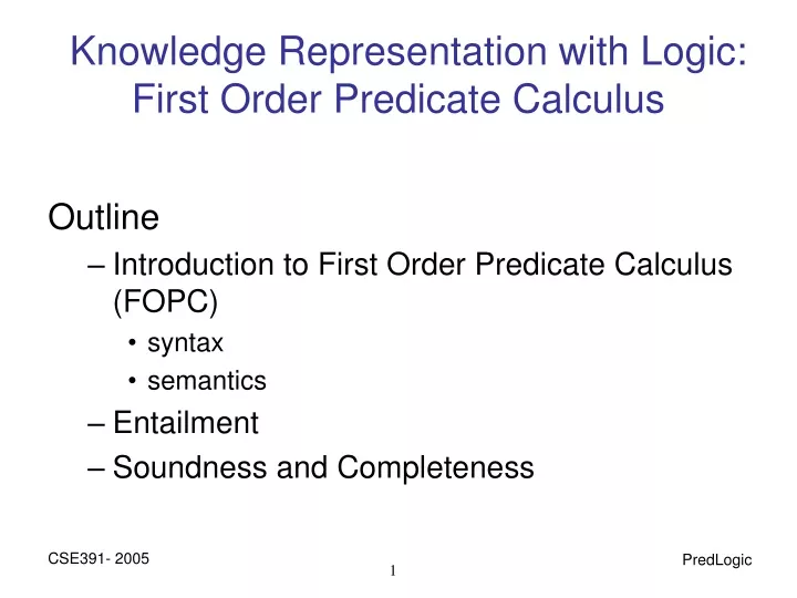 knowledge representation with logic first order predicate calculus
