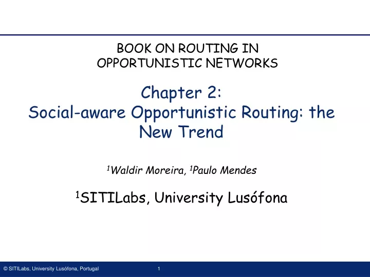 book on routing in opportunistic networks