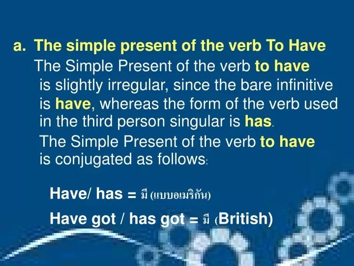 the simple present of the verb to have the simple
