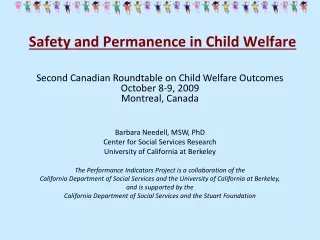 Safety and Permanence in Child Welfare