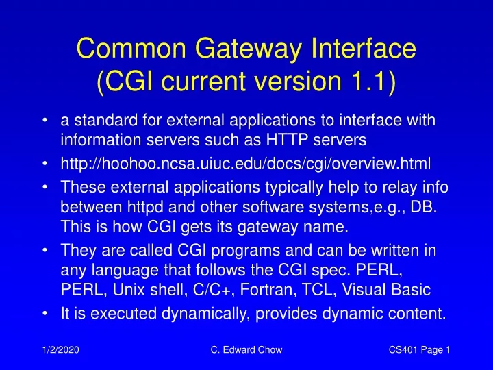 common gateway interface cgi current version 1 1