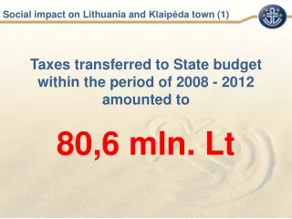 Taxes transferred to State budget within the period of 2008 - 2012  amounted to  80,6  mln . Lt