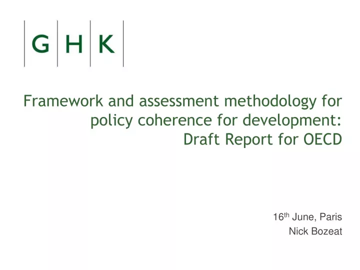 framework and assessment methodology for policy coherence for development draft report for oecd