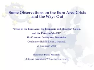 Some Observations on the Euro Area Crisis and the Ways Out