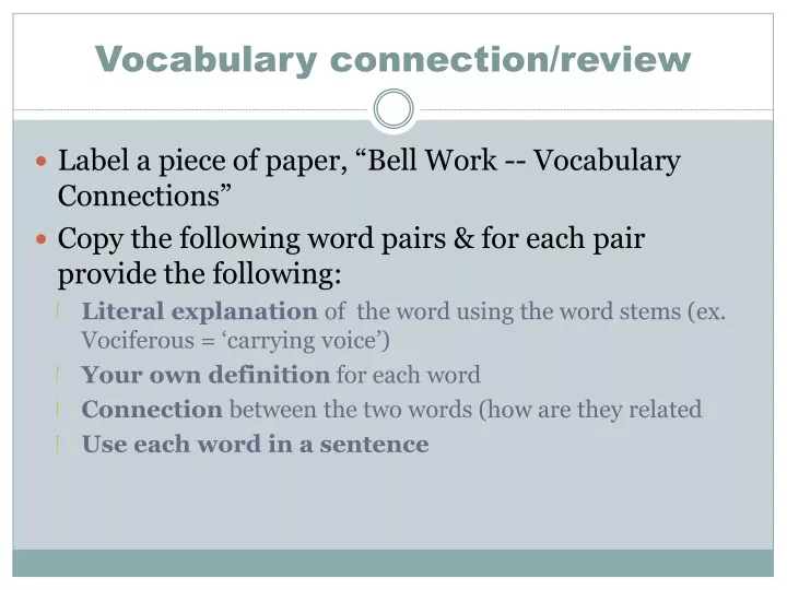 vocabulary connection review