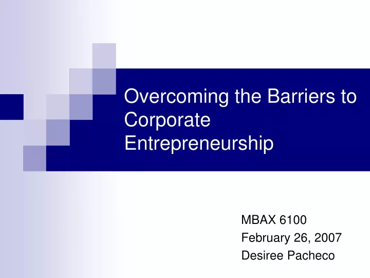 overcoming the barriers to corporate entrepreneurship