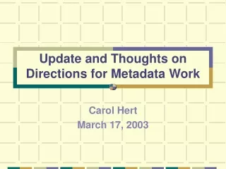 Update and Thoughts on Directions for Metadata Work