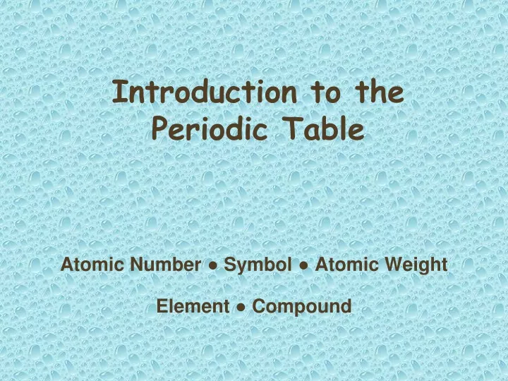 introduction to the periodic table