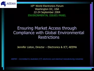 10 th  World Electronics Forum Washington DC, USA 22-24 September 2004 ENVIRONMENTAL ISSUES PANEL
