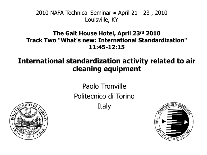 international standardization activity related to air cleaning equipment