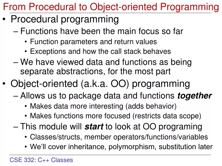 from procedural to object oriented programming