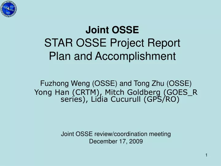 joint osse star osse project report plan and accomplishment