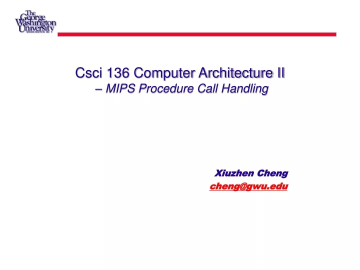 csci 136 computer architecture ii mips procedure call handling