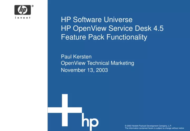 hp software universe hp openview service desk 4 5 feature pack functionality