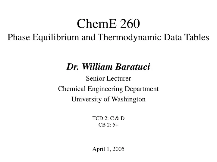 cheme 260 phase equilibrium and thermodynamic data tables