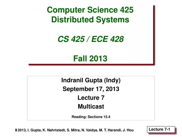 computer science 425 distributed systems cs 425 ece 428 fall 2013