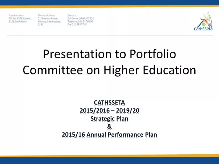 presentation to portfolio committee on higher education