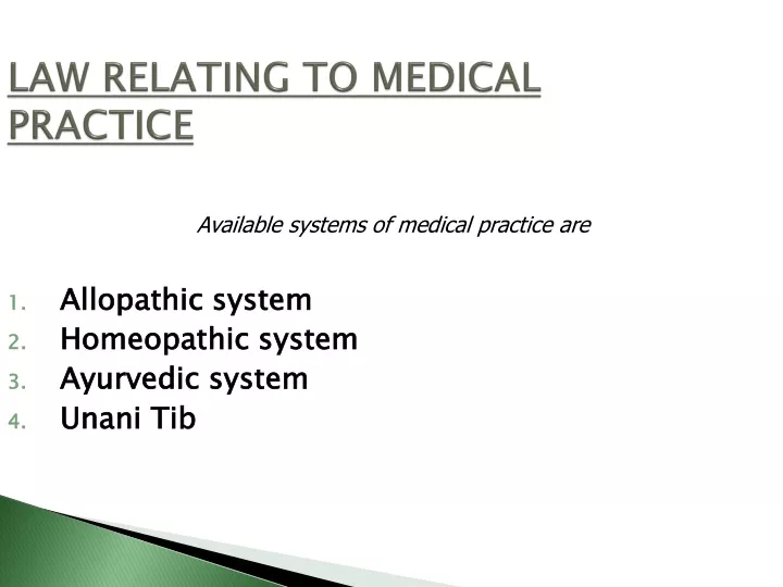 law relating to medical practice