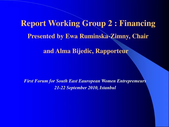report working group 2 financing presented