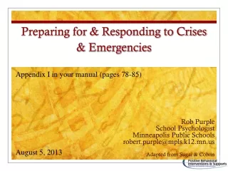 Preparing for &amp; Responding to Crises &amp; Emergencies