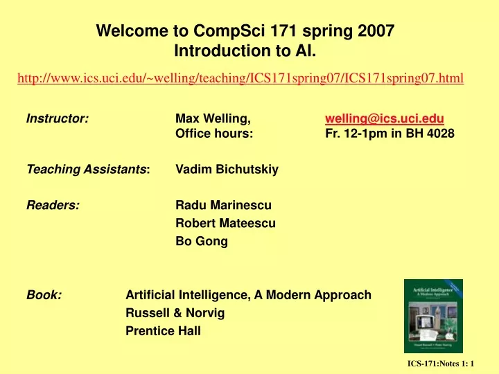 welcome to compsci 171 spring 2007 introduction to ai