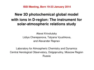 ISSI Meeting, Bern 19-23 January 2014