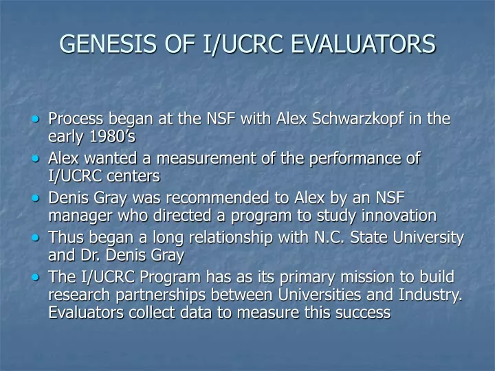 genesis of i ucrc evaluators