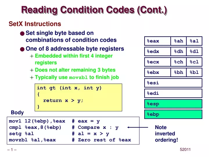 reading condition codes cont