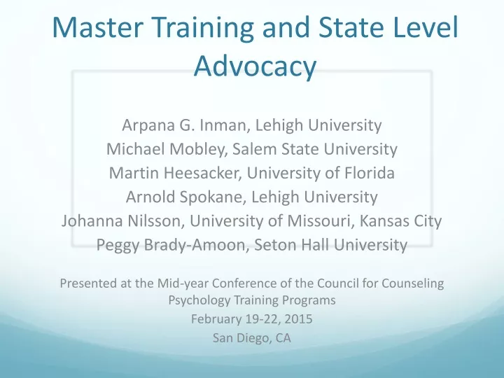 master training and state level advocacy