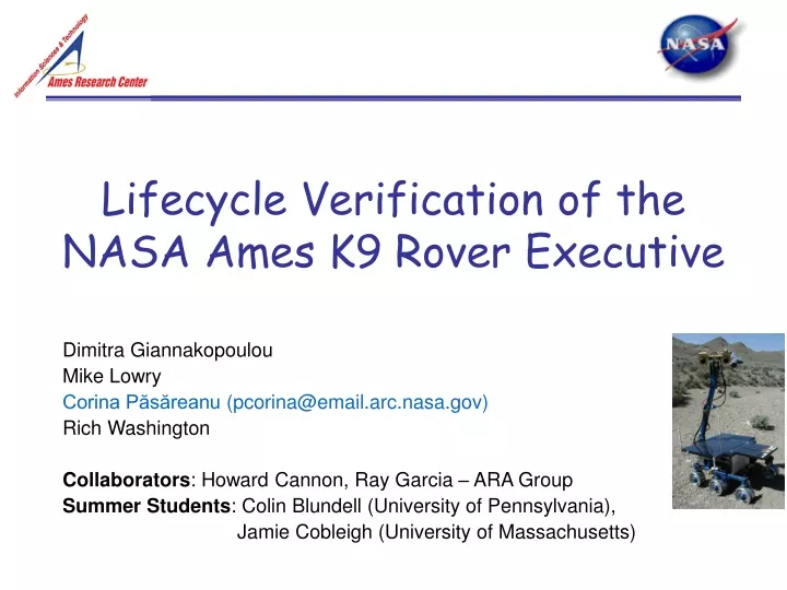 lifecycle verification of the nasa ames k9 rover executive