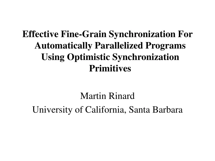 effective fine grain synchronization