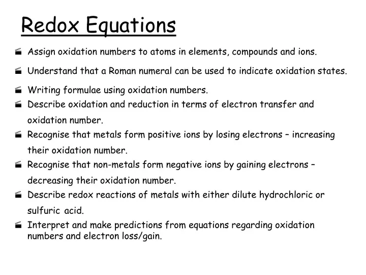 redox equations