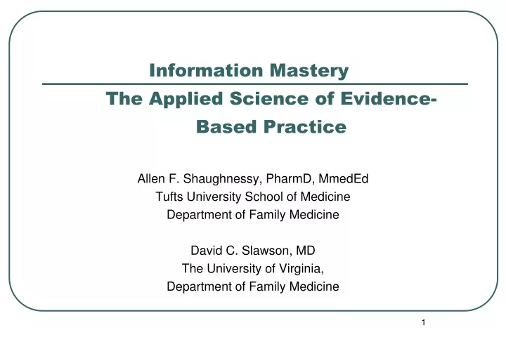 information mastery the applied science of evidence based practice
