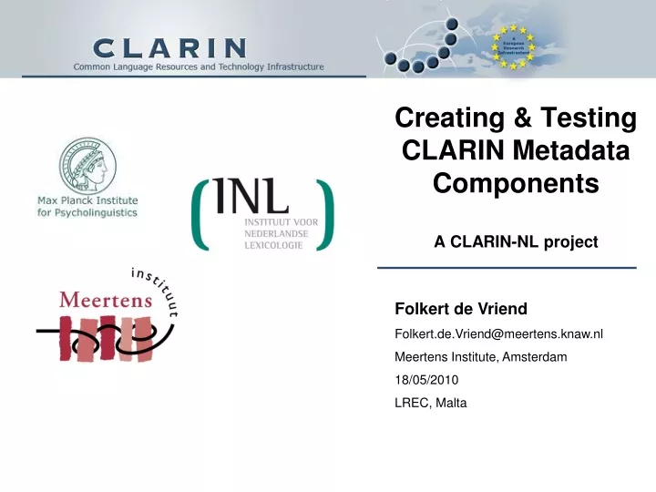 creating testing clarin metadata components a clarin nl project