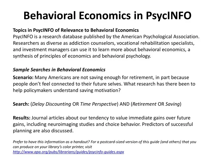behavioral economics in psycinfo