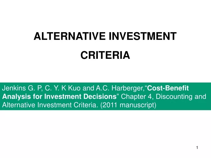 alternative investment criteria