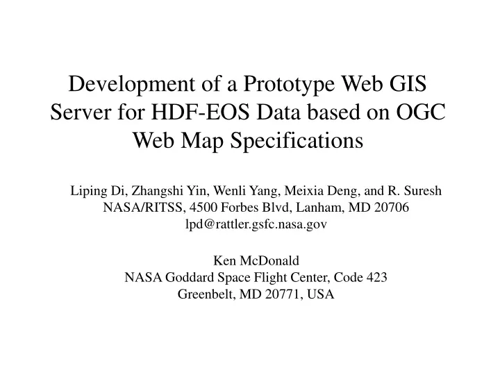 development of a prototype web gis server for hdf eos data based on ogc web map specifications