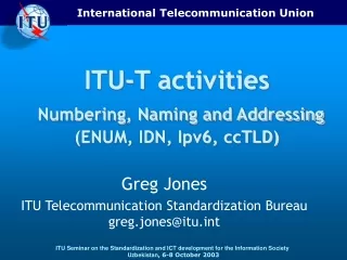 ITU-T activities Numbering, Naming and Addressing (ENUM, IDN, Ipv6, ccTLD)