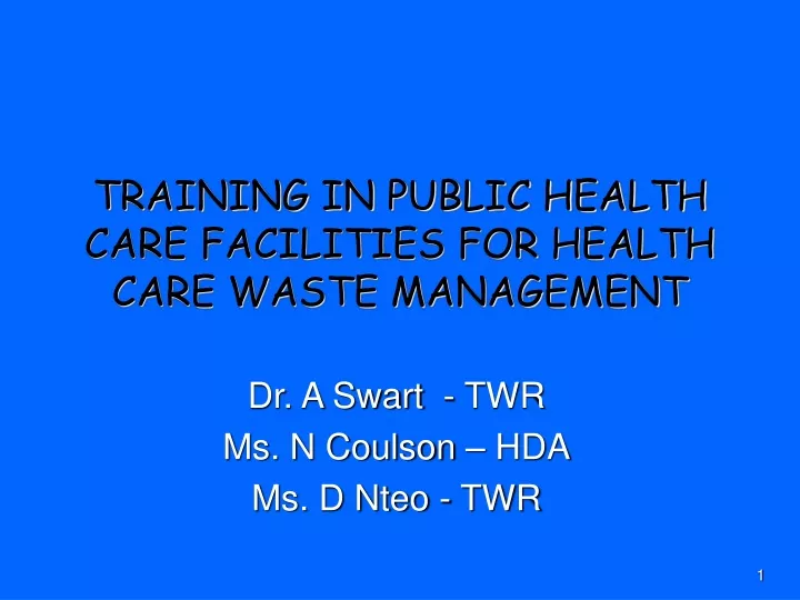 training in public health care facilities for health care waste management