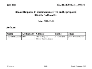802.22 Response to Comments received on the proposed 802.22a PAR and 5C