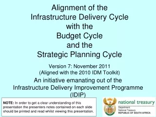 An initiative emanating out of the  Infrastructure Delivery Improvement Programme (IDIP)